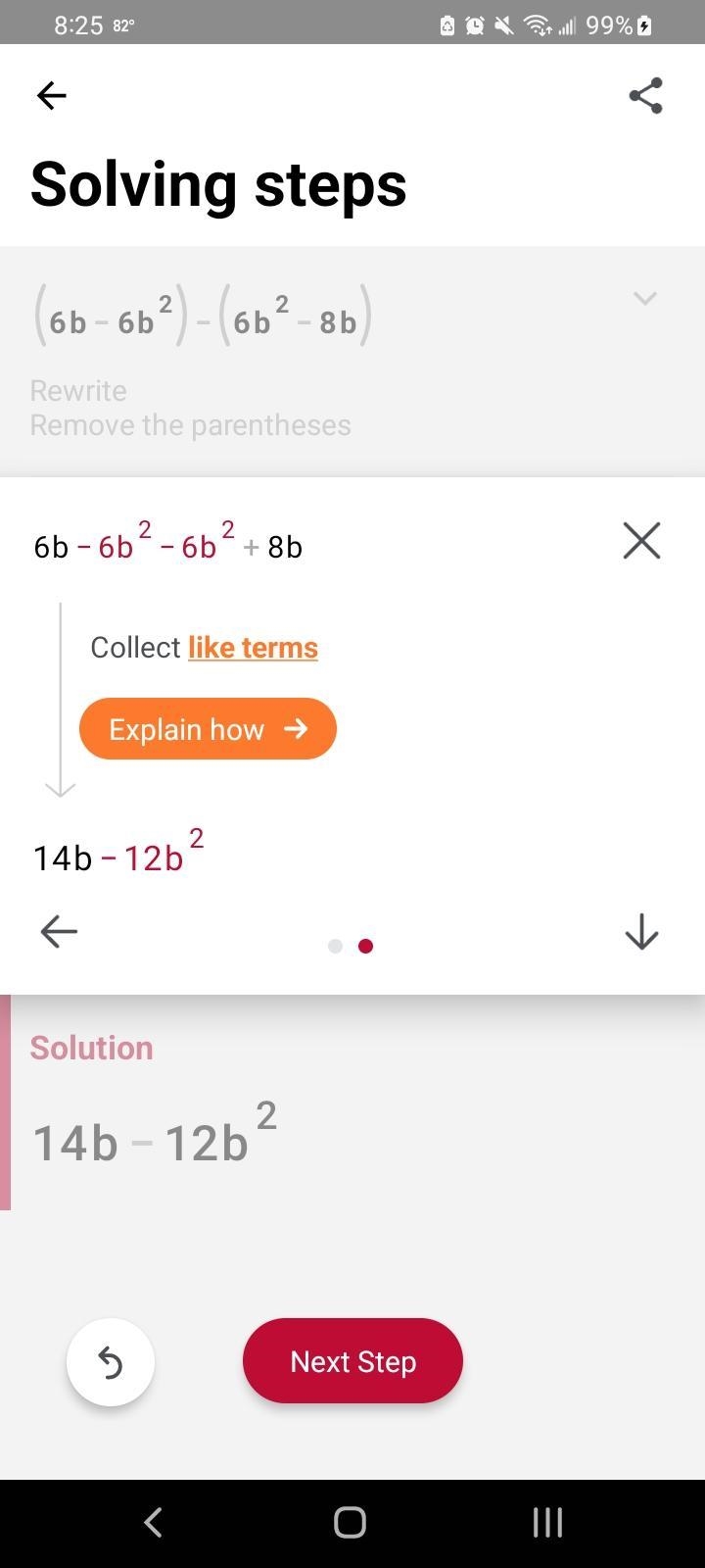 Please solve and show work! (6b - 6b²) - (6b² - 8b)-example-1