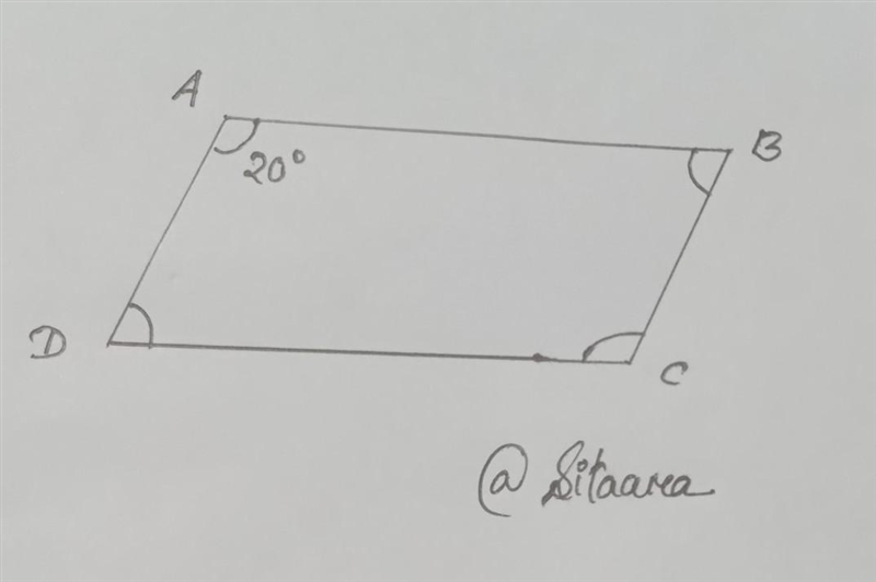 One angle of a parallelogram measures 20 what are the measures of the other three-example-1