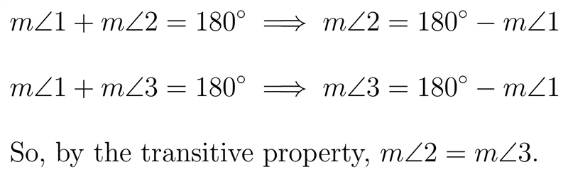 Lily began a plan for this proof. Since ∠1 and ∠2 are supplementary and ∠1 and ∠3 are-example-1