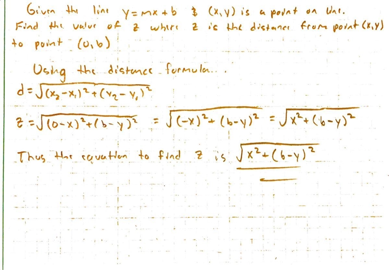 10) if ( x, y ) is a point on the line y = mx + b and if z is the distance between-example-1