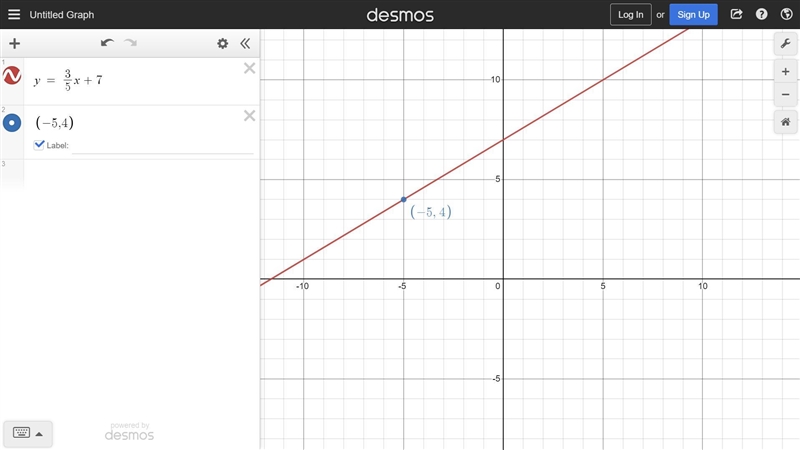 What is the equation of the line that passes through the point (-5,4)(−5,4) and has-example-1