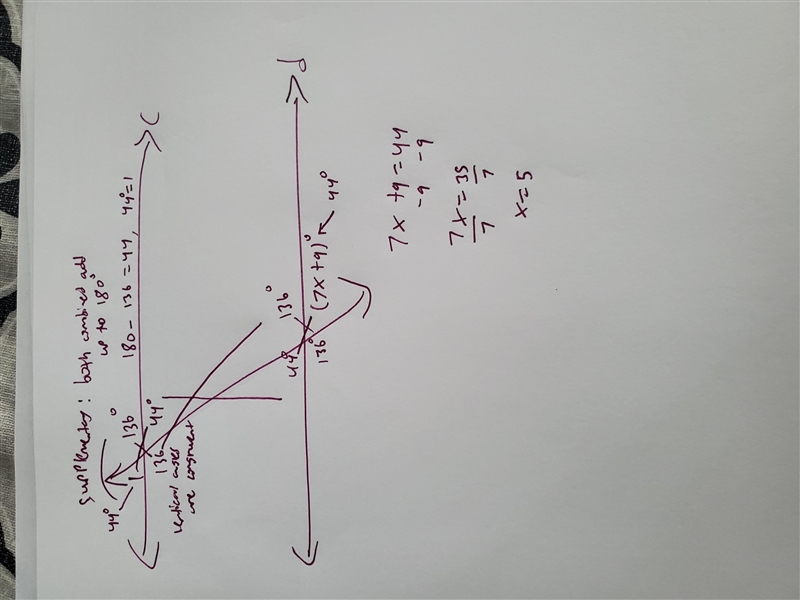 Find the value of x. Show all of your work to earn full credit. DON'T SKIP STEPS!-example-1