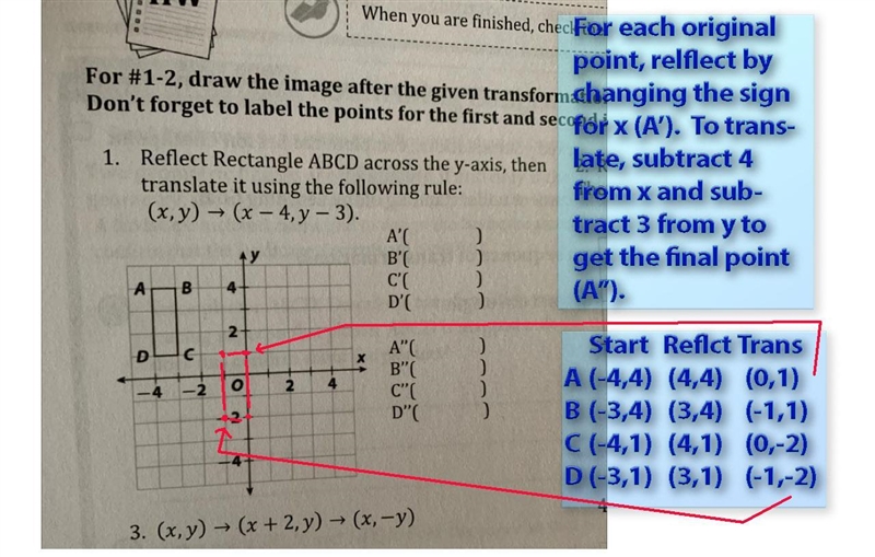 1. Reflect Rectangle ABCD across the y-axis, then translate it using the following-example-1