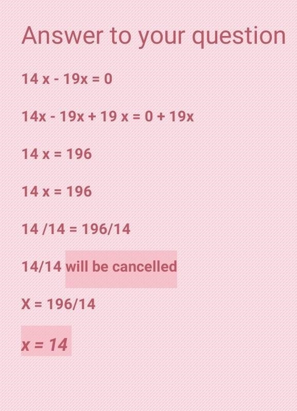 Solve for x ~ 14x - 196= 0 ty! :)​-example-1