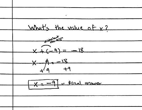 \sf x+ (-9) =-18 what's the value x ?​-example-1