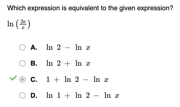 Which expression is equivalent to the given expression In(2e/x)-example-1