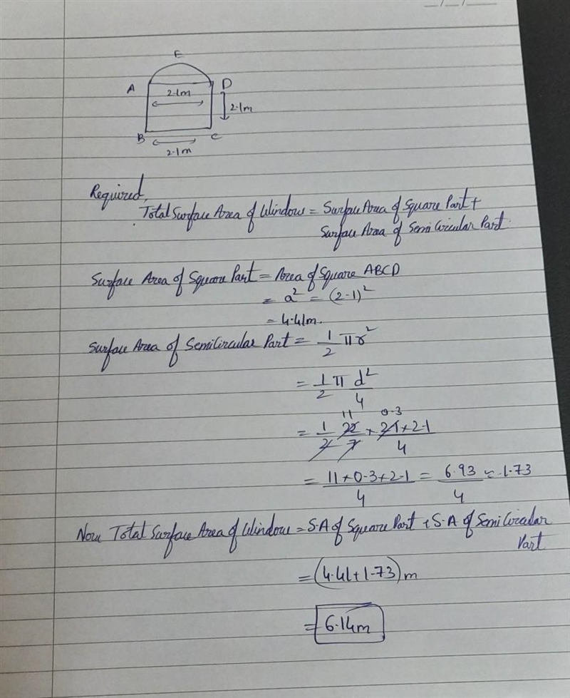 The lower part of a window is square shape of side 2.1 metre and the upper part is-example-1