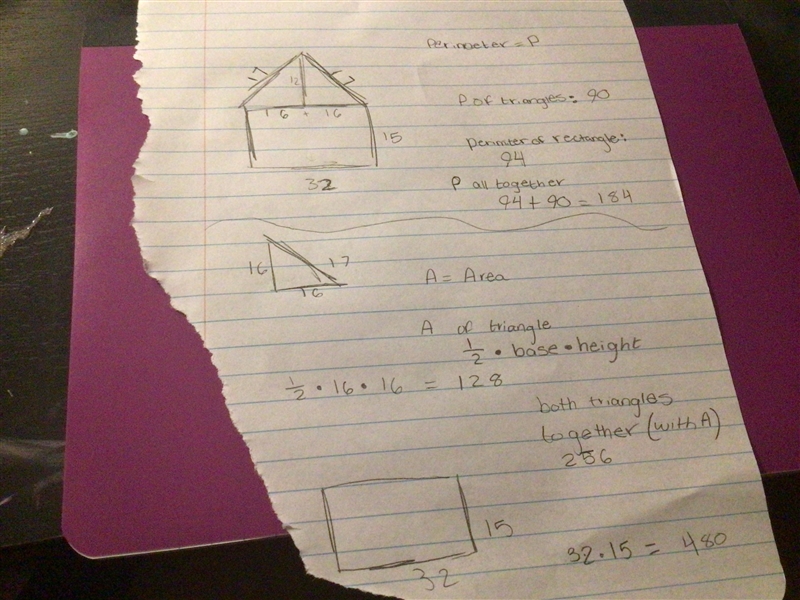 Find area and perimeter of the shape below ***SHOW ALL WORK***-example-1