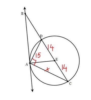 Given circle E with diameter CD and radius EA. AB is tangent to E at A. if AD = 15 and-example-1