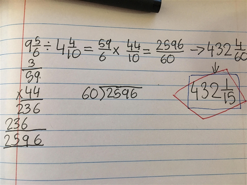 (show ur work) what is 9 5/6 ÷ 4 4/10 = ?-example-1