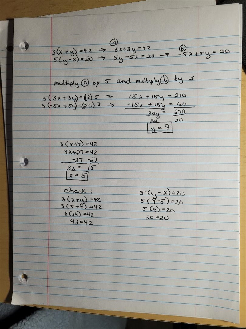 If three times the sum of two number is 42 abd five times their difference is 20 find-example-1