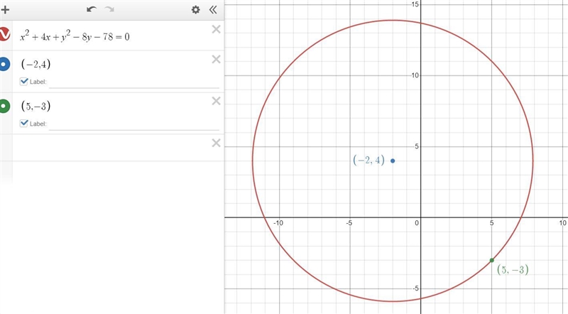 11. Find the equation for the circle with center ​(−2​,4​) and passing through ​(5​,−3​).-example-1