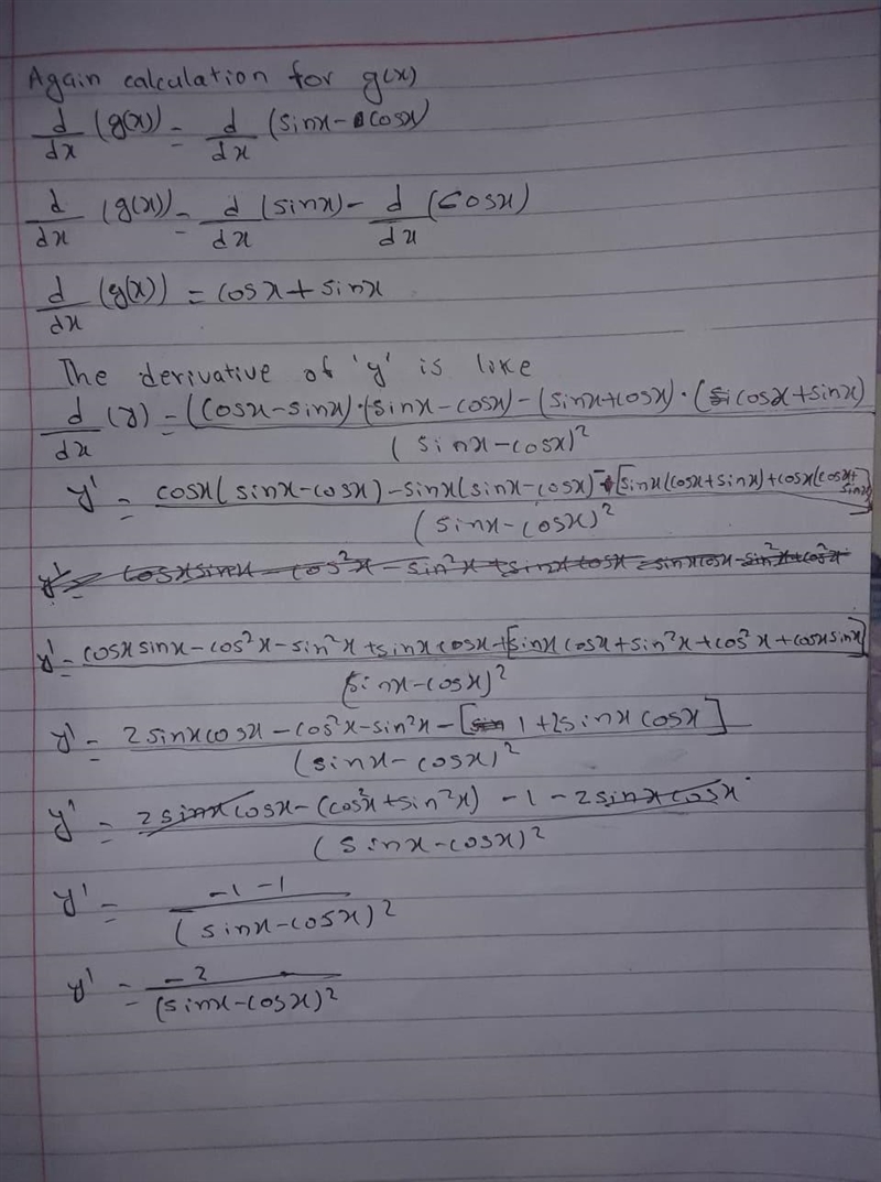 Find the derivative of \\ \rm\Rrightarrow y=(sinx+cosx)/(sinx-cosx) Proper explanation-example-2