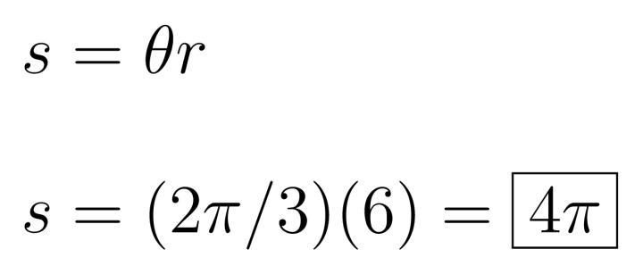 Find the arc length of an arc with a Central angle of 2π/3 radians and a radius of-example-1