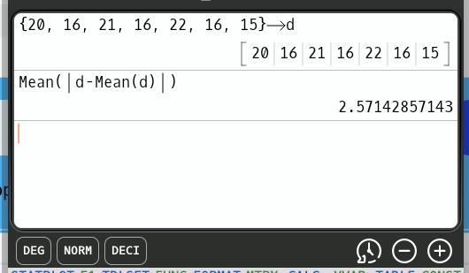 The data set below has 7 values. Find the mean absolute deviation for the data set-example-1