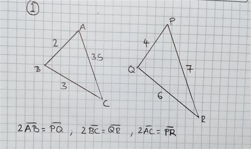 Tell if each pair of triangles are either 1. Similar By SSS similarity 2.Similar by-example-1