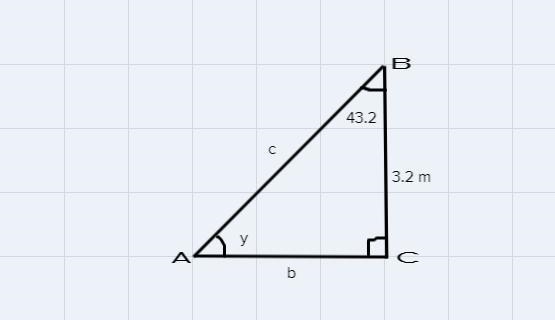 Solve the right triangle shown in the figure. C. BC= 3.2m, B = 43.29, ZC = 90° a. ZA-example-1