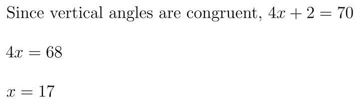 Angle e and f are vertical angles if angle e has a measure of (4x +2) degrees and-example-1