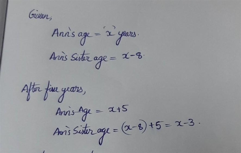 Now Ann is x years old and her sister is eight years younger than her. After five-example-1