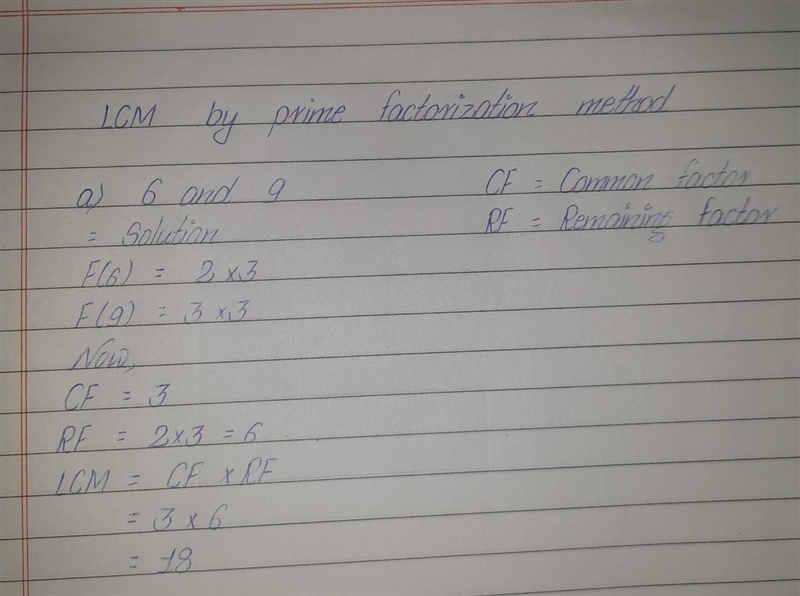 1)Find the L.C.Mof the following set of numbers by prime factorization method: a)6 and-example-1