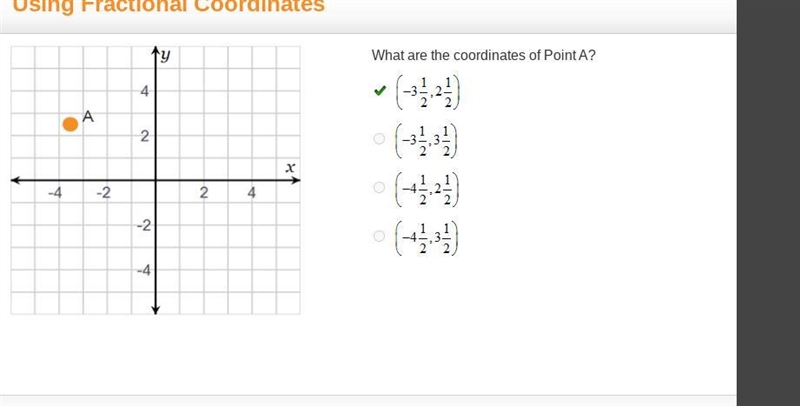 On a coordinate plane, point A is 3 and one-half units to the left and 2 and one-half-example-1