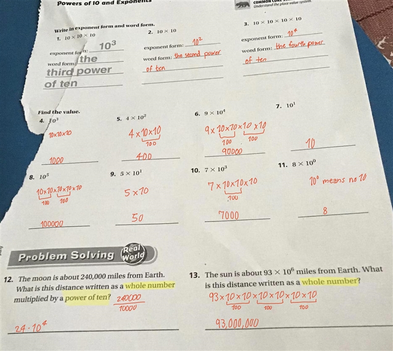 Powers of 10 and Exponents (number 4 is a 10 incase u can’t see of the ripped page-example-1