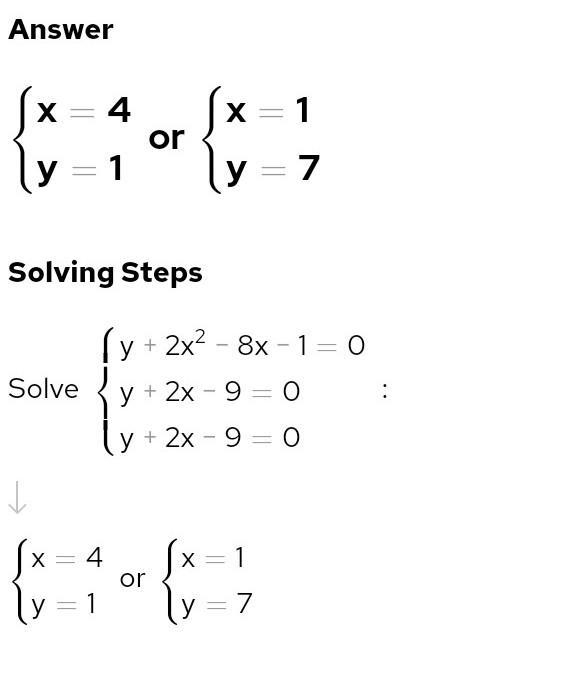 1. a) Solve the following linear-quadratic system of equations graphically. y + 2x-example-1