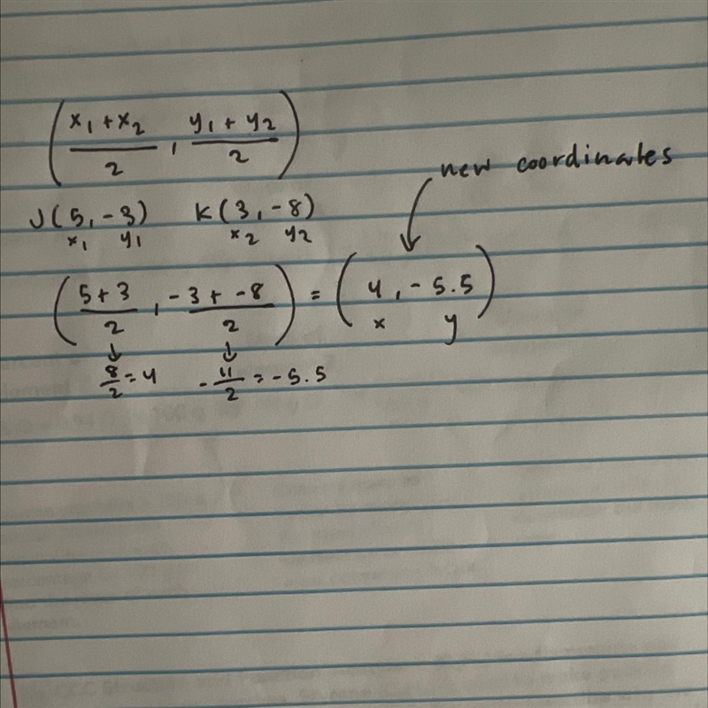 Find the coordinates of the midpoint of the segment given the endpoints J(5,-3) K-example-1