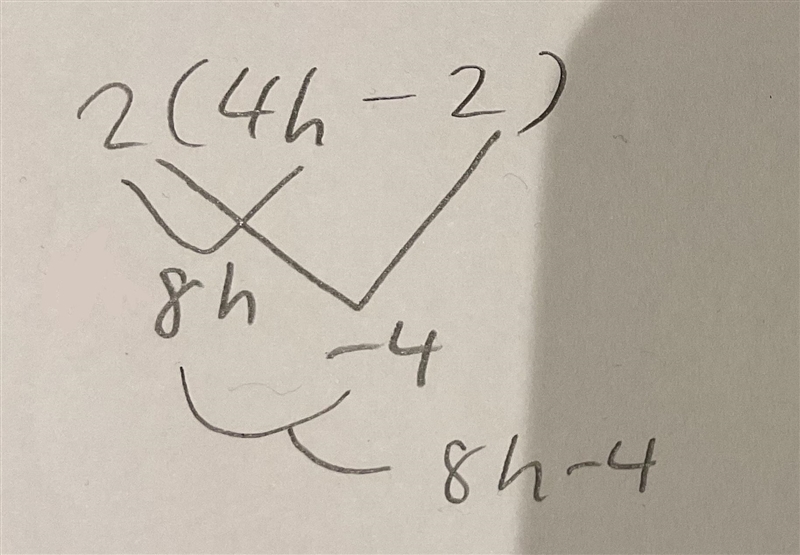 Use words and math to explain why these two expressions are equivalent. 3h + 2 - 6 + 5h-example-1