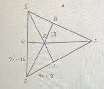 Determine the value of x for the triangle below if K is the incenter.E9.x-16X =لاGDHK-example-1