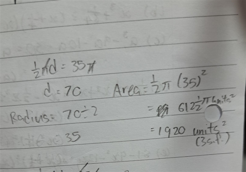 What is the area of semicircle if the arc is 35 pi-example-1