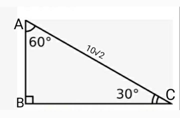 If the hypotenuse of a 30°-60°-90° Triangle is 10√2, find the length of the other-example-1