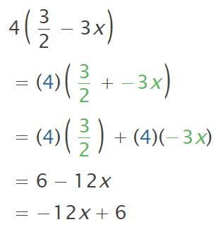 4(3/2 - 3x) Use the distributive property to remove the parentheses. Simplify your-example-1