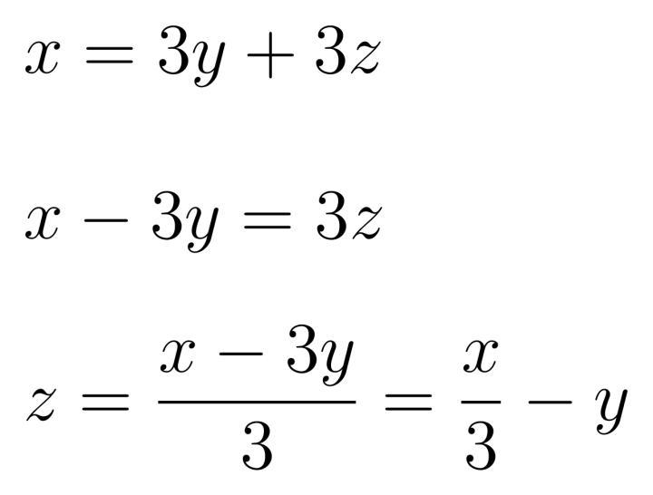 Solve for z. X=3y+3z-example-1