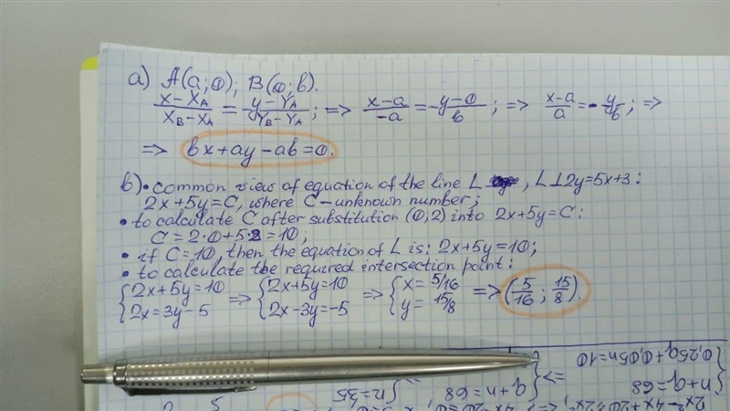 (a) A line passes through the points (a,0) and (0,b). Find the Equation of the line-example-1