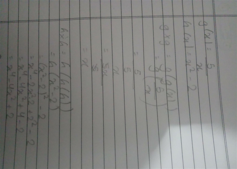 G(x)=5/x,x≠0 h(x)=x²-2 find the compositions g*g and h*h​-example-1