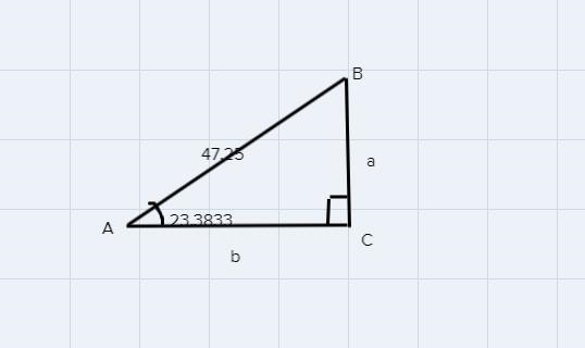 Solve the right triangle ABC for all missing parts. Express angles in decimal degreesA-example-1