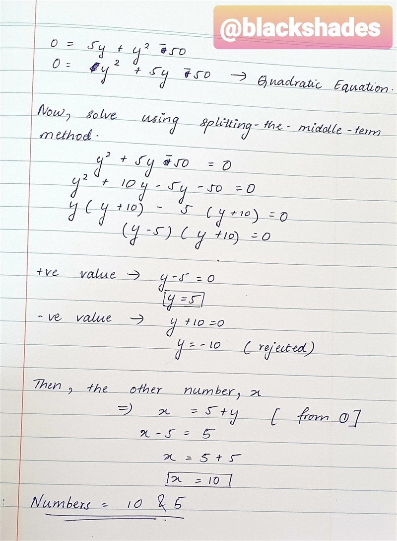 The difference of two numbers is 5 and the difference of the reciprocals is 1 /10 find-example-2