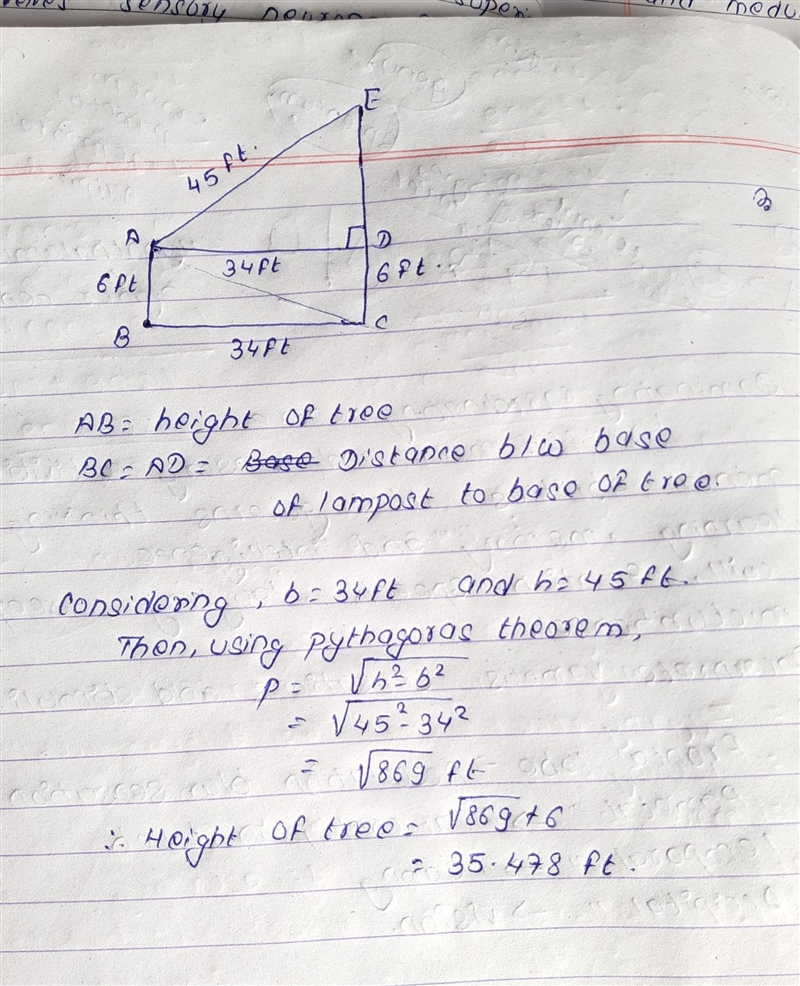 Use the Pythagorean Theorem to solve the given problem. Hint: Draw a picture or diagram-example-1