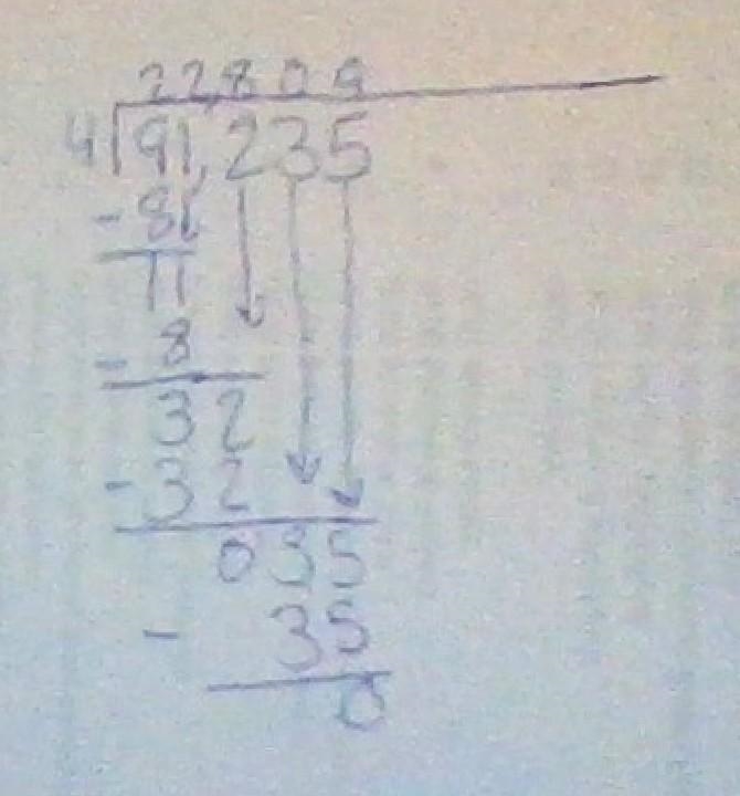 Divide. 91,235 ÷ 4 (show ur work do long divison)-example-1