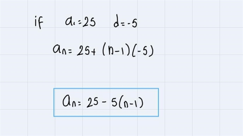 An arithmetic sequence is given below.25, 20, 15, 10, ...thWrite an explicit formula-example-2