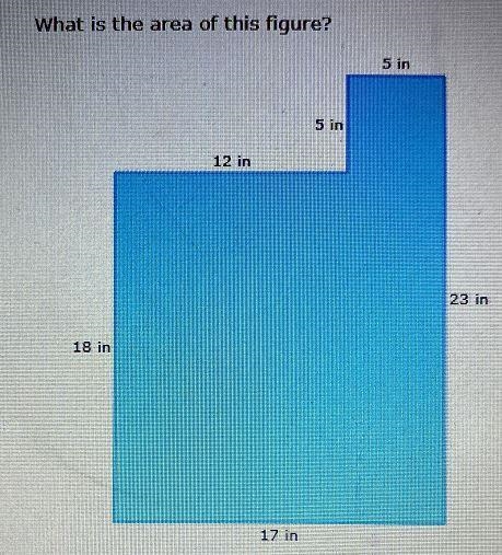 What is the area of this figure?5 in5 in12 in23 in18 in17 insquare inches-example-1