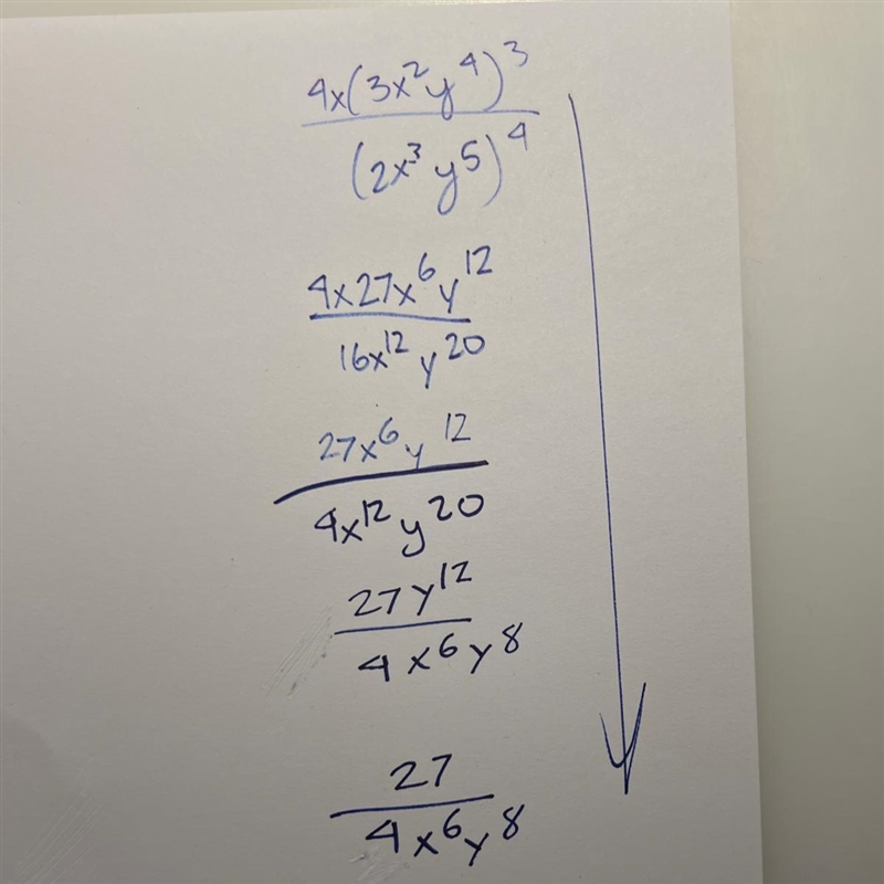 4 (3x^2y^4)^3/ (2x^3y^5)^4) Simplify Show your work-example-1