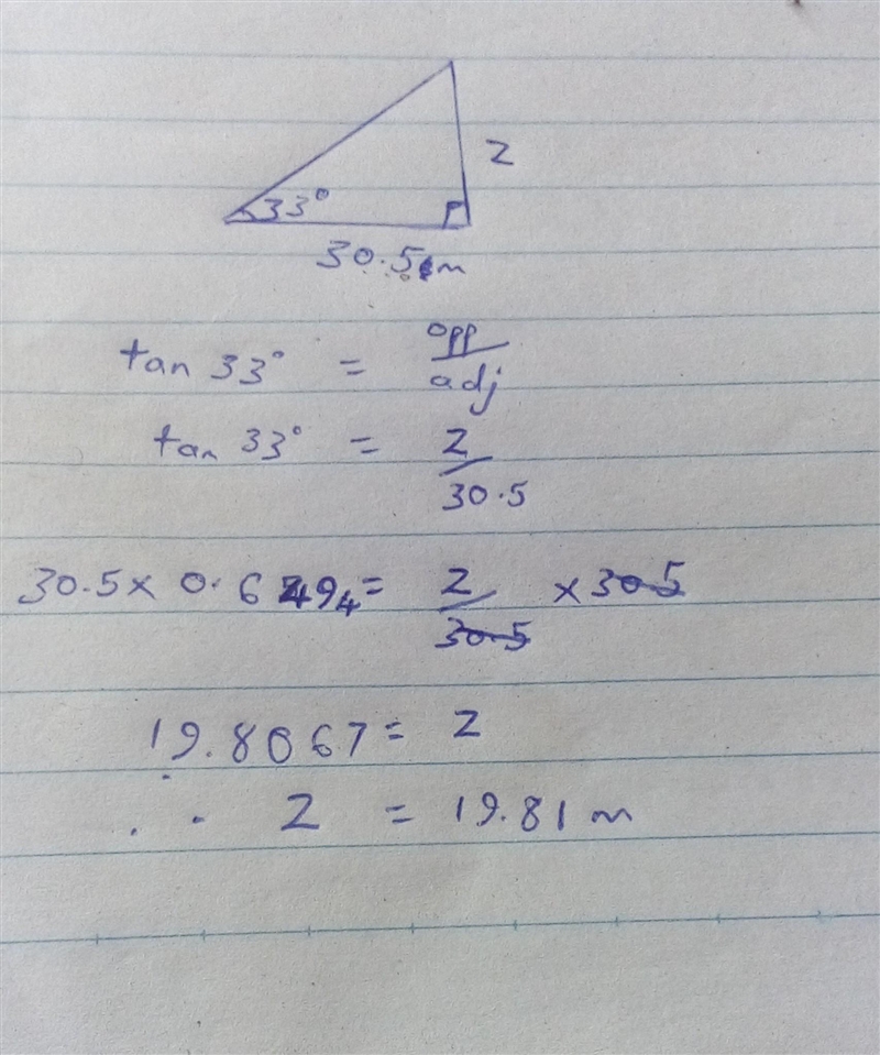 Calculate the height of the tree. 33 16.61 m. 19.81 m 25.58 m 46.97 m 30.5 m​-example-1