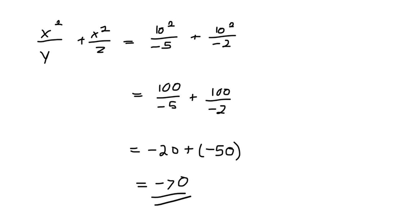 Evaluate x²/y + x²/z, if x = 10, y = -5, and z = -2 O 70 O 30 O-70 O-30 x²/y + x²/z-example-1