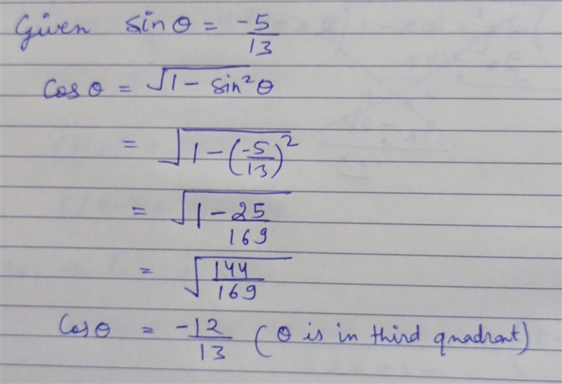 Given θ is in the third quadrant and φ is in the second quadrant, sin θ=-5/13 and-example-1