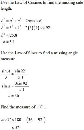 Solve each triangle – find any missing side and angle measures. Round answers to the-example-1