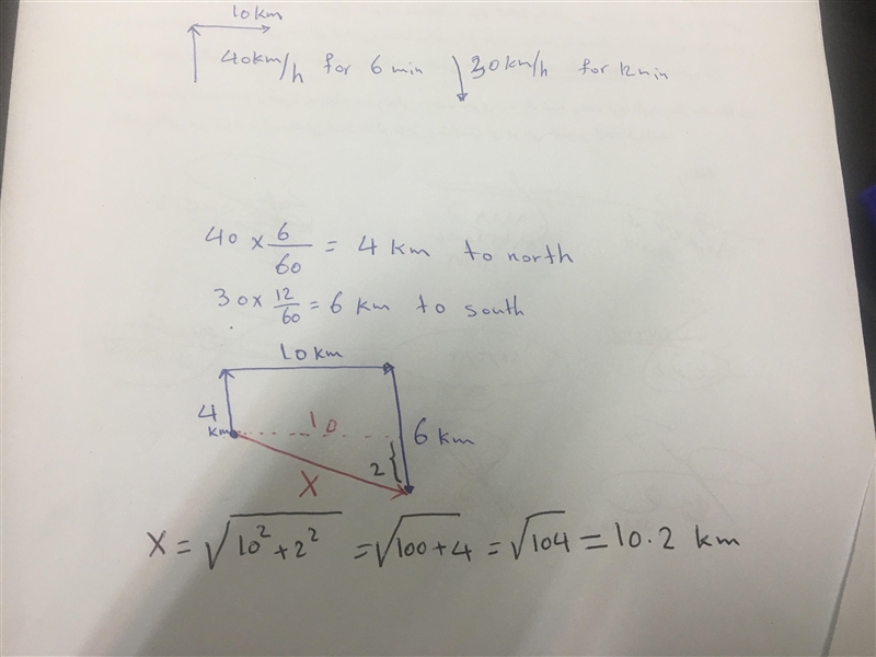 A courier travels due North at an average speed of 40km/h for 6 minutes to collect-example-1