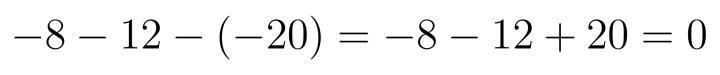 Find the value of -8 - 12 - (-20). 24 16 -40 0-example-1