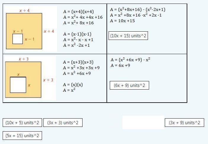 Geometry: The figures below are squares. Find an expression for the area of the shaded-example-1